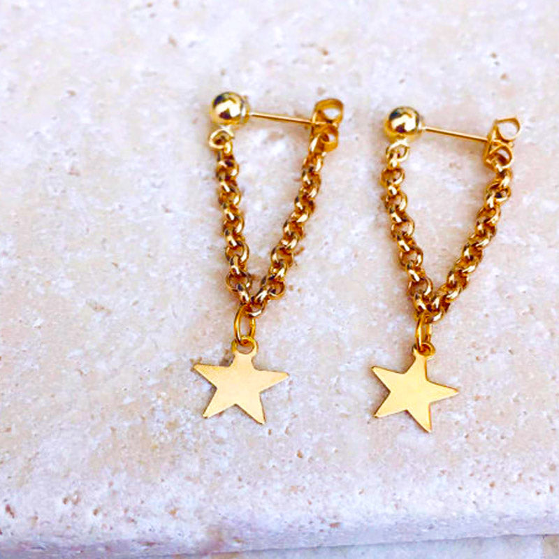 Jewelry accessories gold color star  design chain angle earring best gift